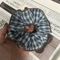 蓝格子咖色包边款大肠圈  韩系简约百搭发圈发饰