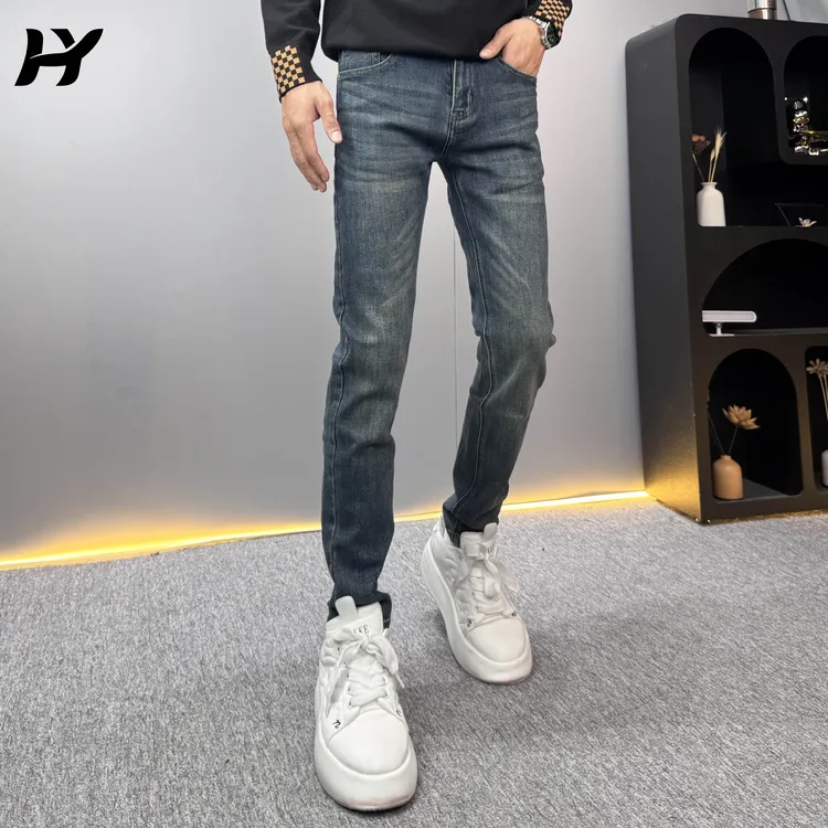 秋冬新款复古蓝牛仔裤男时尚百搭男士潮流男士小脚牛仔长裤子男