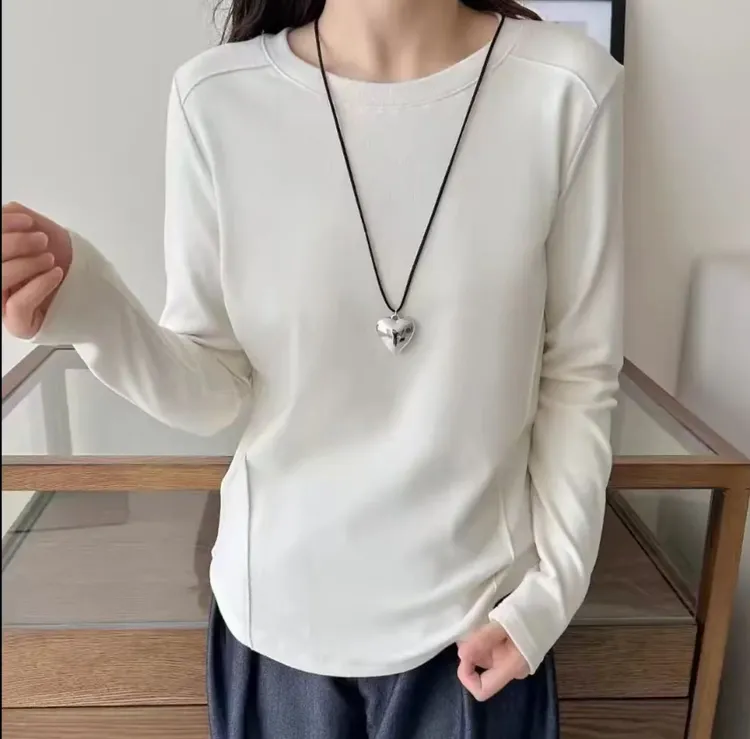 A秋冬款磨毛糯米绒基础不挑人鱼骨收腰女士洋气打底衫