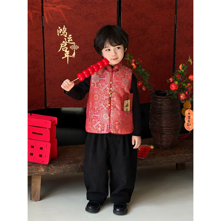 LUCAMA【新年战袍·鸿运启年】新中式拜年服男女童织锦缎夹棉马甲