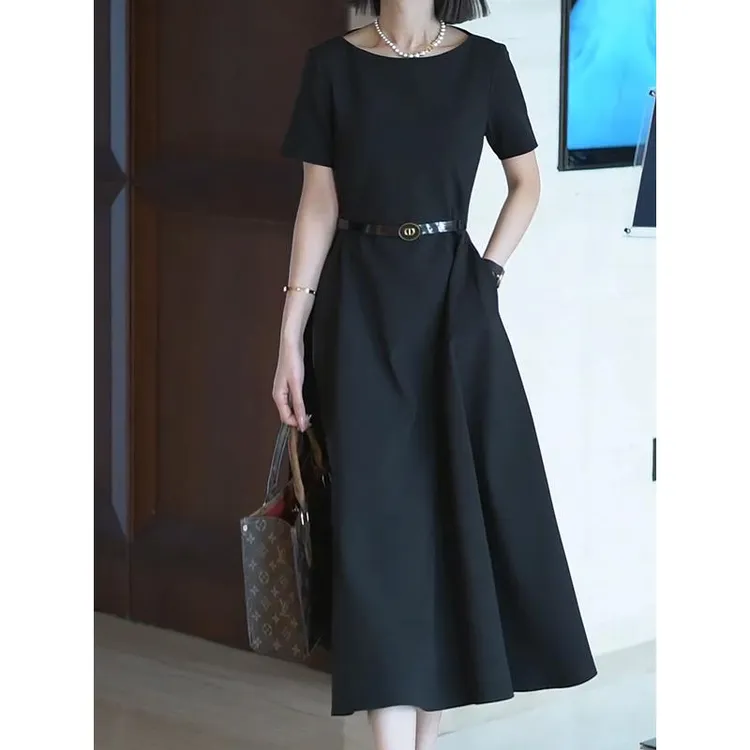 黑色连衣裙女装2025夏季新款高级感御姐轻熟风气质显瘦收腰长裙子