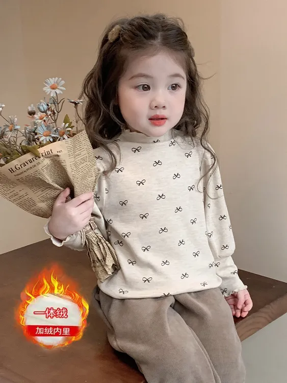女童秋冬打底衫2025女宝宝冬装加绒上衣儿童冬季洋气时髦长袖衣服