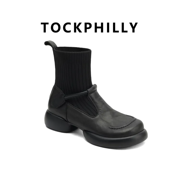 套筒中跟防滑粗跟女秋极简风短靴休闲时尚弹力靴秋季EM35097