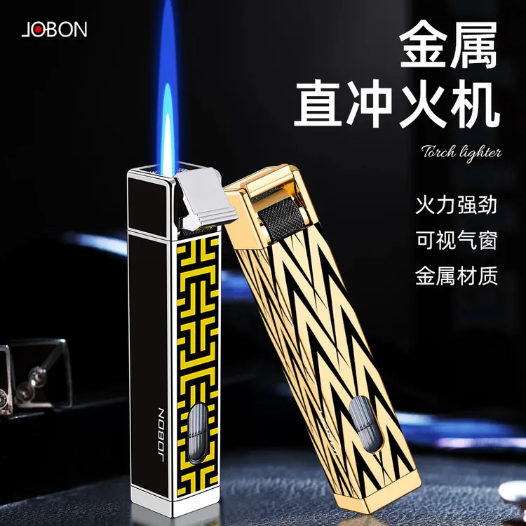 新款迷你充气直冲火机创意可视气仓高端金属送男友礼物潮流蓝焰