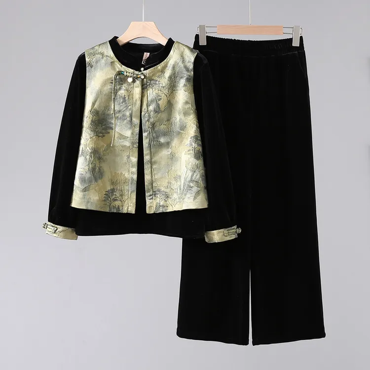 中年妈妈春装新中式国风三件套装洋气质高贵中老年女装春秋衣服女