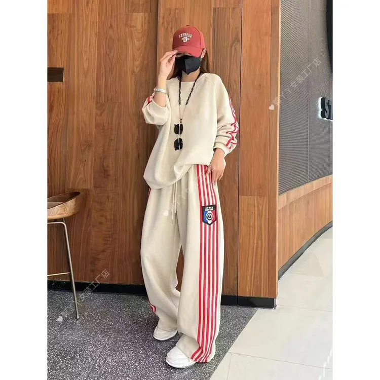（网红店）2025秋季欧货时尚炸街运动慵懒风圆领休闲套装（不加绒）