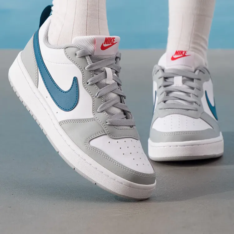 Nike耐克女鞋正品25秋款court borough白灰蓝大童板鞋BQ5448-117