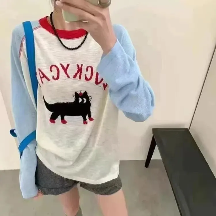 小众chic设计感印花长袖T恤女2025秋季新款韩版百搭宽松外穿上衣