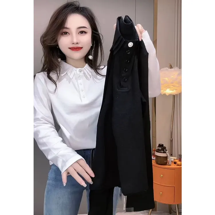 欧洲站抗起球气质Polo领衬衫2026早春显瘦时尚纽扣百搭套头上衣