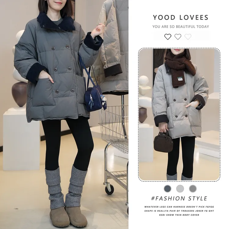 秋冬时尚休闲宽松中长款棉服女款冬季派克服加厚保暖棉衣夹棉外套