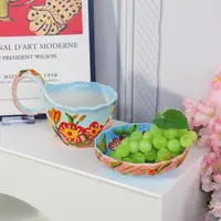 彩樱-浮雕曲把杯+浮雕6英寸花盘