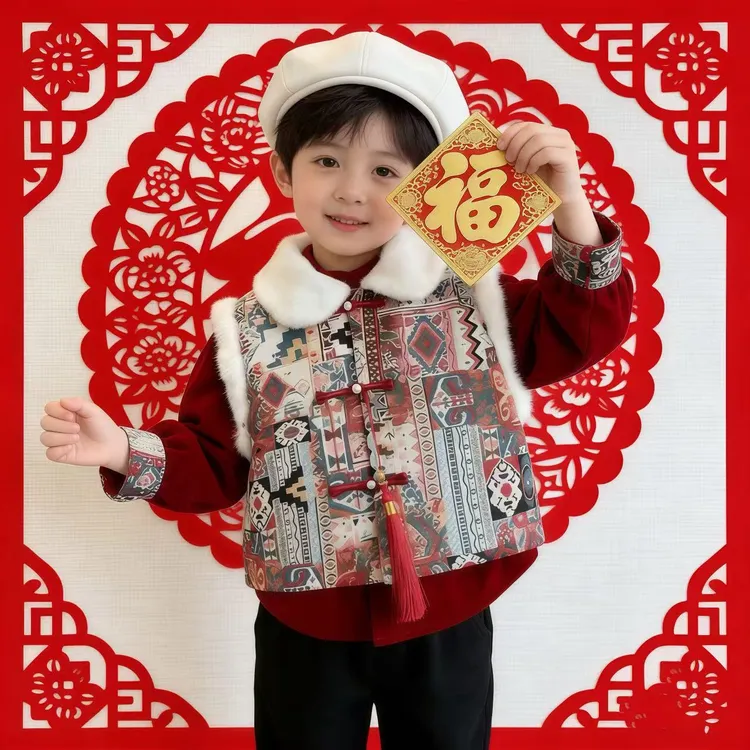 冬季男宝宝2026拜年服中国风棉服套装童装红色汉服冬装