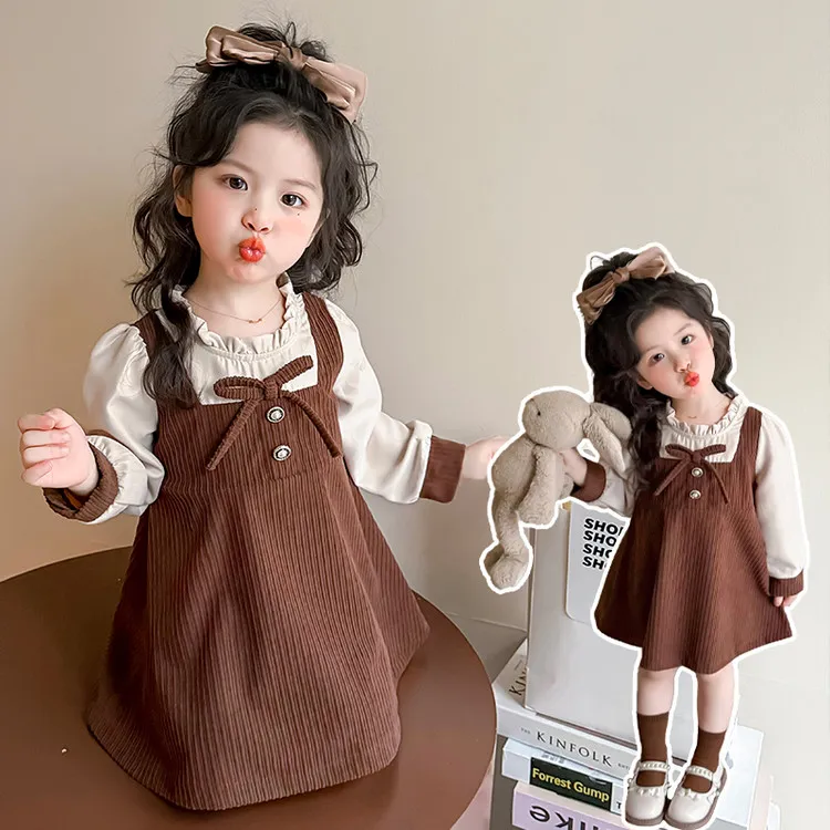 女童春装连衣裙2025新款儿童学院风公主裙子宝宝春秋假两件背带裙