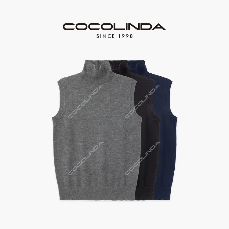 COCOLINDA |100%羊毛14针欧美高领性感坎袖加长款毛衣S5097