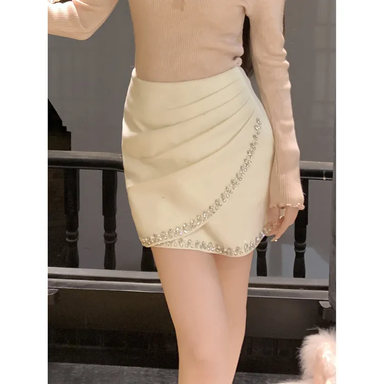 AZZHEN【回忆星光】重工钻链高腰小香风半裙设计感包臀A字短裙