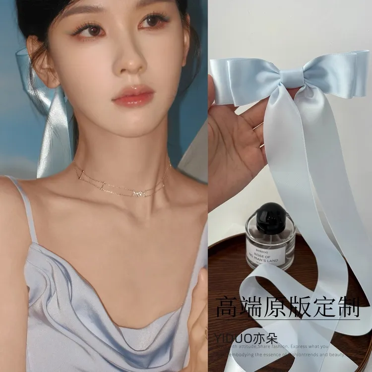 陈都灵同款蓝色丝带蝴蝶结发夹女2025新款后脑勺夹子头饰气质发卡