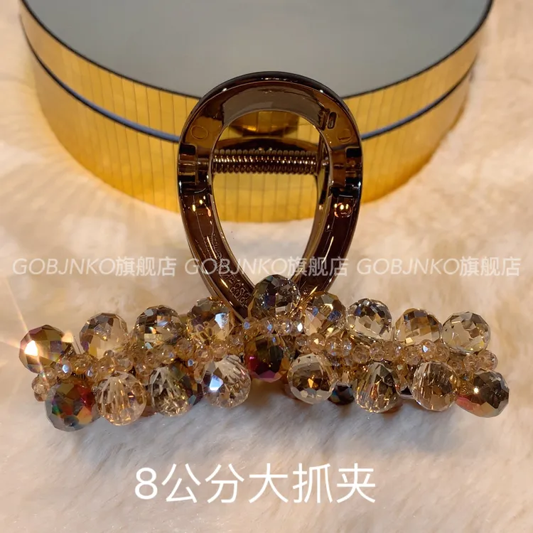 GOBJNKO森系法式日韩抓夹女发夹满钻鲨鱼夹优雅气质水晶鱼线编爪