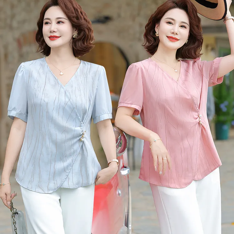 妈妈夏装2025新款短袖两件套装夏季时尚中老年女装大码洋气上衣