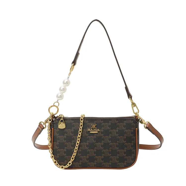 拉链单肩款字母防刮女士单肩百搭提花斜挎包法式