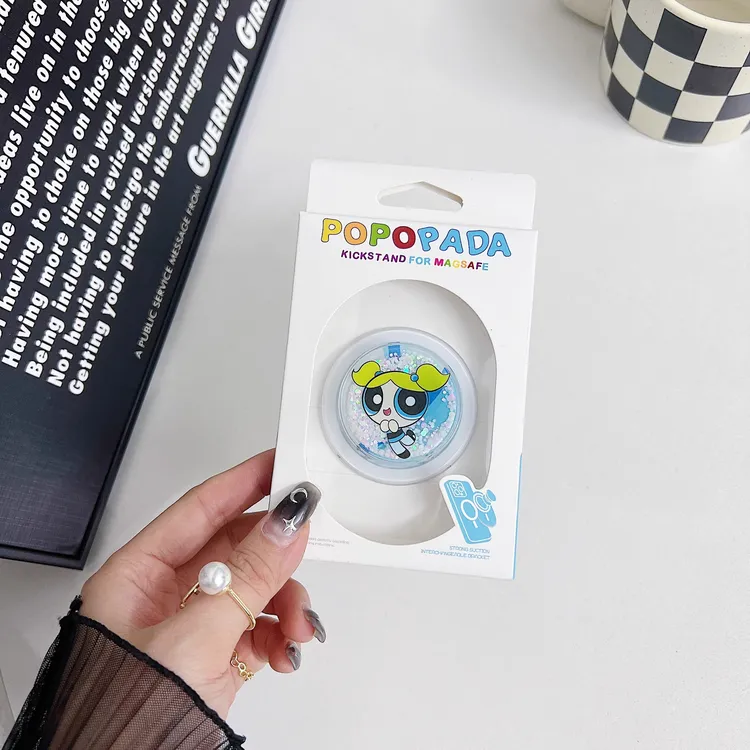 卡通可爱小女警流沙Magsafe磁吸气囊支架闪粉女生指环扣高颜值款