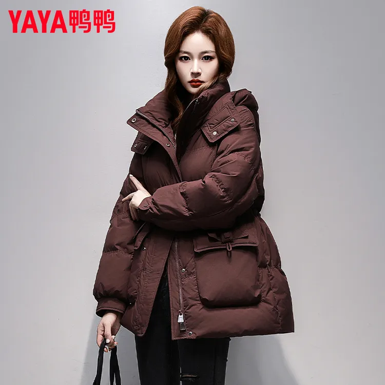 鸭鸭羽绒服女中长款2025冬季新款连帽气质保暖收腰显瘦加厚外套