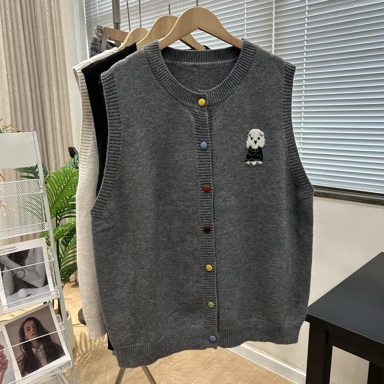 【大码】微胖毛衣背心女大版型小狗提花针织马甲开衫女秋冬叠穿外搭