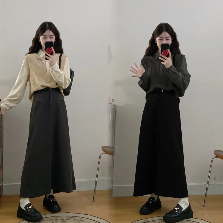 大码女装时尚高级感套装秋季假两件针织上衣胖MM显瘦半身裙两件套