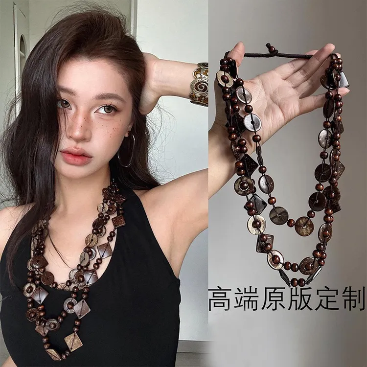 铜合金项链 精品/复古椰壳串珠叠戴项链波西米亚锁骨链个性项饰女