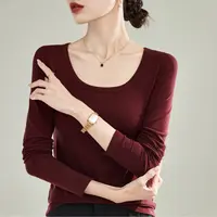 【娃娃专属】气质u字领德绒打底衫女可外穿长袖T恤内搭春秋正肩修身