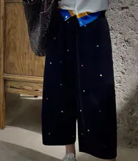 谢美丽-精选灯芯绒刺绣爱心休闲裤新中式