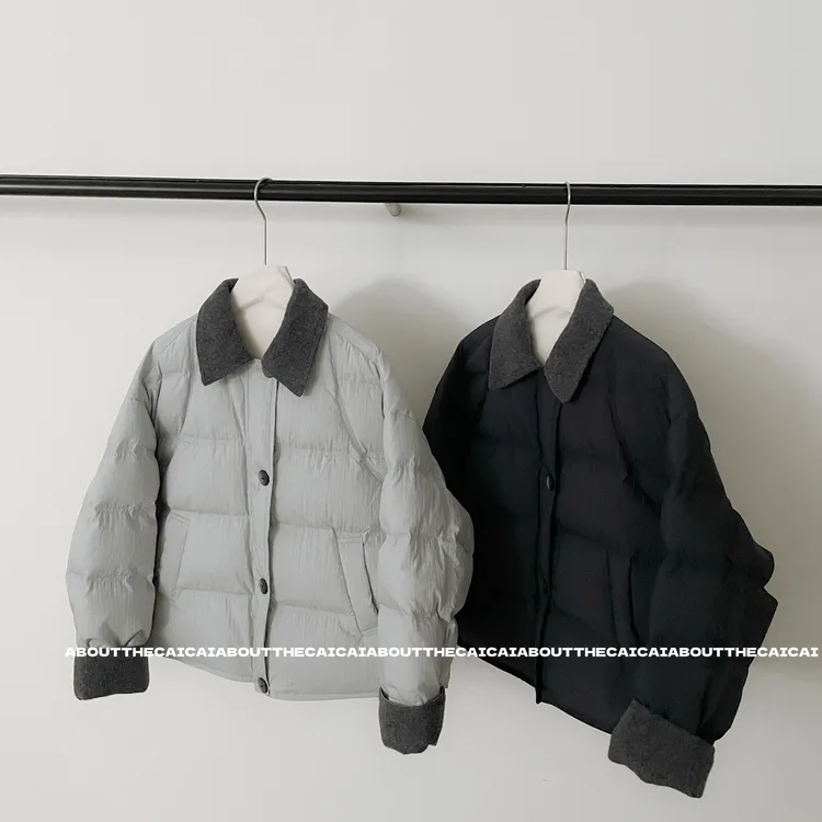 CAICAI/90白鸭绒毛呢拼接短款羽绒服女冬季新款韩系简约保暖外套