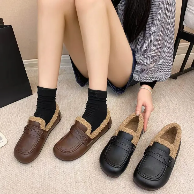 中老年妈妈鞋一脚蹬软底软面加绒保暖久站不累脚冬季