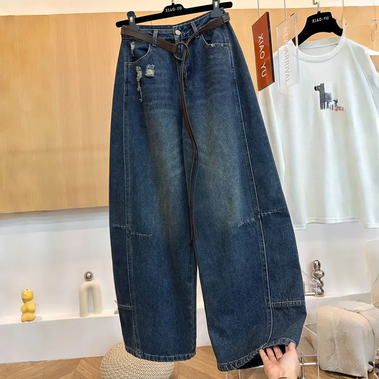 高端欧货秋款松弛感慵懒条纹休闲裤抽绳松紧高腰显瘦直筒阔腿裤女