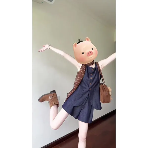 法式复古气质高级感无袖牛仔马甲背心上衣女休闲宽松短裤两件套装