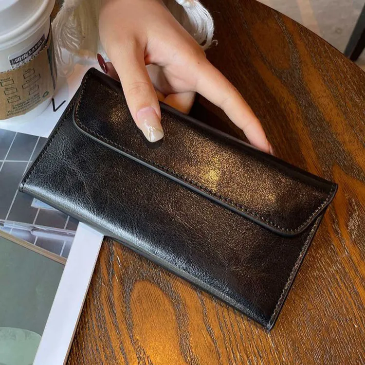 多功能真皮钱包女士2025新款真皮小众设计长夹简约大容量牛皮钱夹