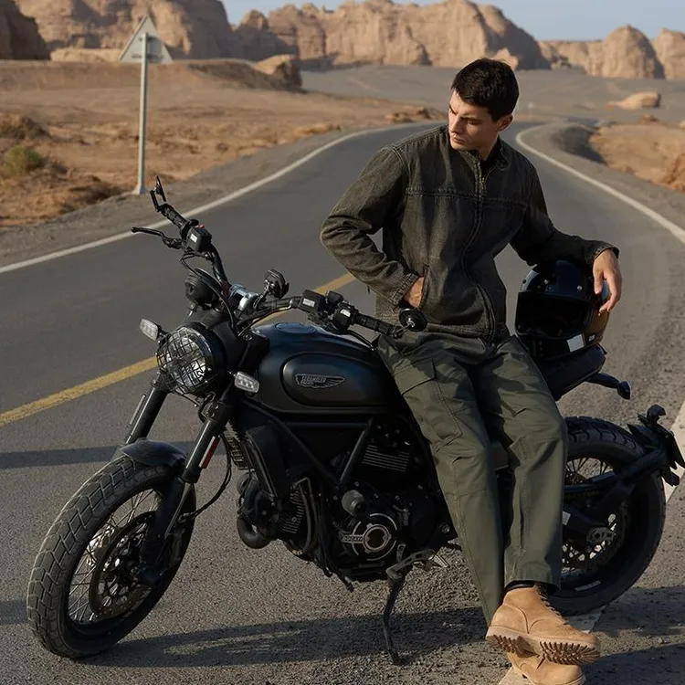 春秋季款纯棉多口袋工装裤男士松紧腰宽松直筒美式潮牌休闲长裤