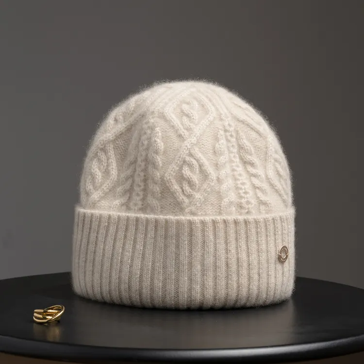 疯帽子 纯山羊绒 开叉复古提花针织帽子毛线帽女包头帽25年秋冬新