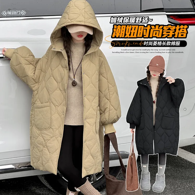 【加长加厚亲子装】女童绗线棉服冬季加厚2025冬款加绒长款棉袄外套