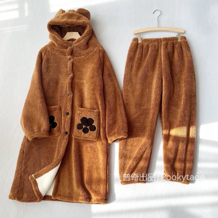 小熊系列！巨保暖！加厚双面绒冬季男女情侣加绒睡衣睡裤家居套装