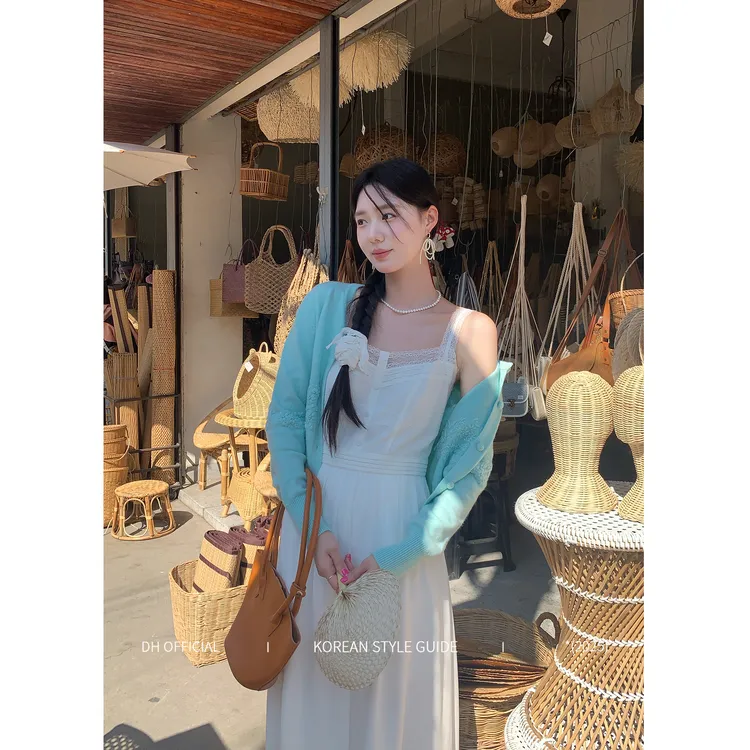 清DH OFFICIAL 大花【浪漫假日】蕾丝法式淑女裙显瘦收腰白色连衣裙