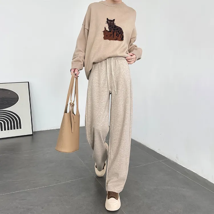 醋酸羊毛阔腿裤女2025新款秋冬窄版小个子高腰加绒加厚休闲裤女冬