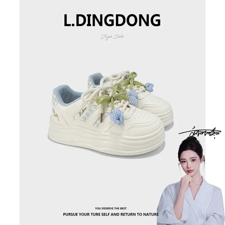 【刘叮咚女鞋】郁金香厚底小白鞋2025新款chic百搭小众设计透气板鞋