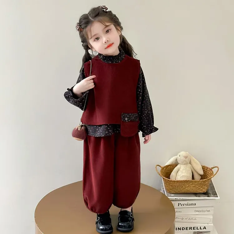 春秋季新款洋气女童2025可爱甜美马甲衬衣套装儿童女宝宝秋装外穿