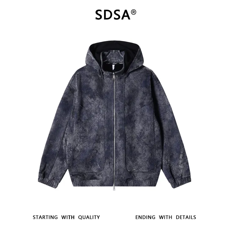 SDSA男士秋冬新款痞帅男装韩版扎染休闲拉链立领连帽卫衣百搭宽松