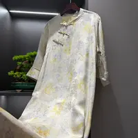 中式连衣裙复古斜襟盘扣传统改良夏季宽松祥云气质连衣裙6079