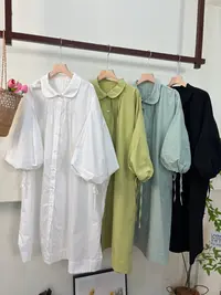 优雅松弛感 灯笼袖宽松One piece衬衫裙 褶皱九分袖连衣裙