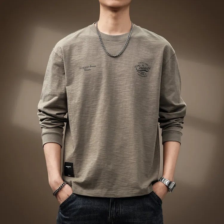 GORNER SG/格纳高端简约印花竹节棉长袖T恤男春季新款日系复古