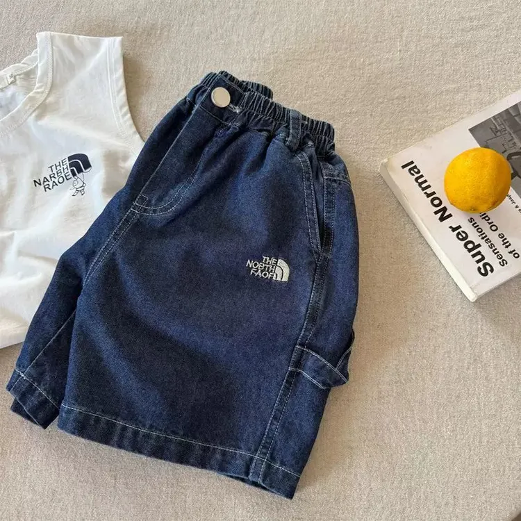儿童牛仔裤2025夏男女童日系潮牌字母口袋工装裤宝宝小童洋气短裤