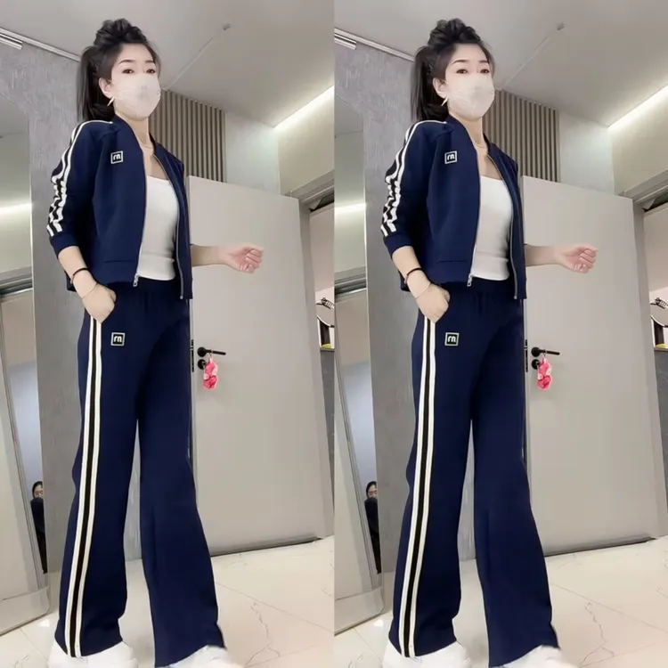2025早秋新款韩版时尚休闲运动套装女宽松显瘦卫衣阔腿裤两件套潮