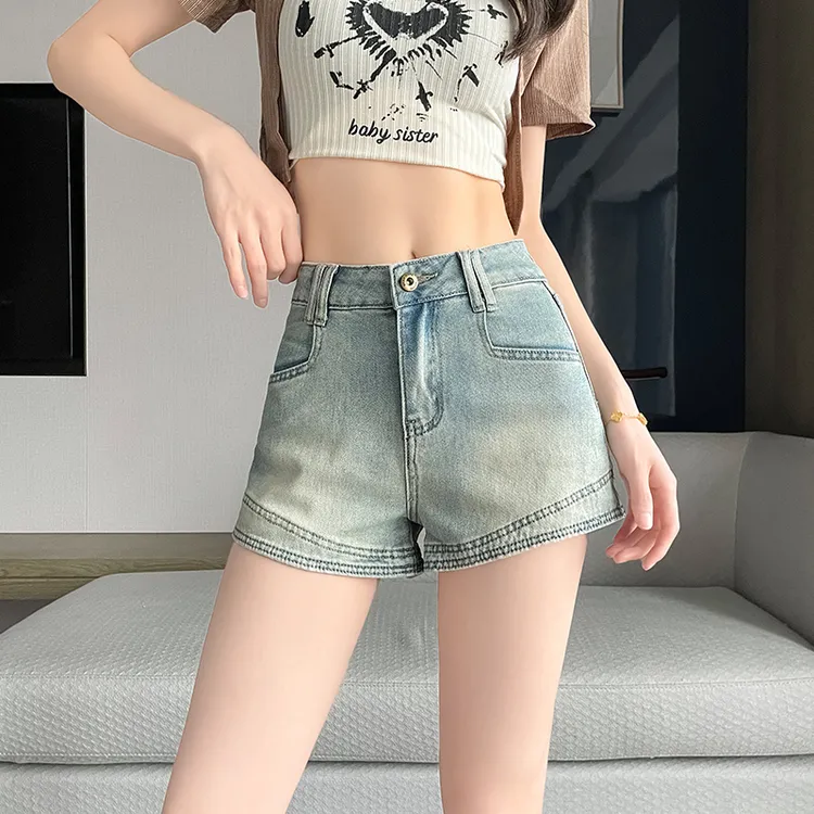 6026#牛仔短裤女夏季薄款2025新款高腰显瘦流行a字超短裤辣妹热裤